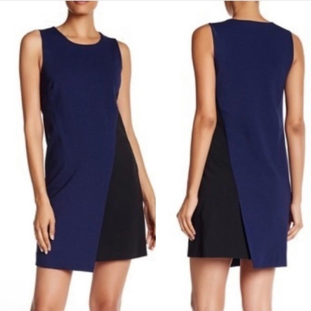 Diane von Furstenberg Blue Black Livvy Shift Dress Size 6 Sleeveless Zipper